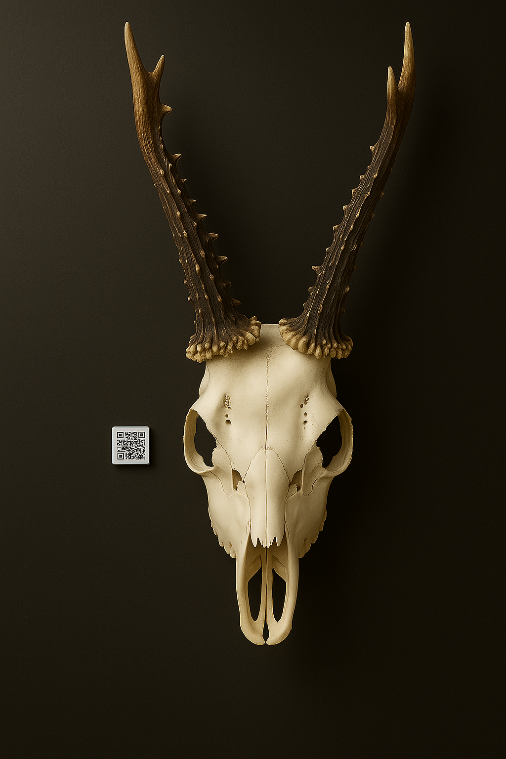 HUNTAG Silver anodized QR tag under mounted hunting trophy